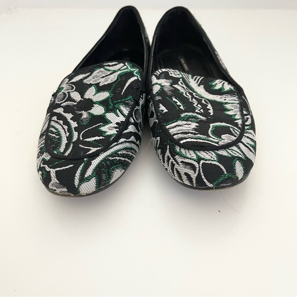 Zara Basic Floral Tapestry Black Green Embroidered Slip On Loafers Shoes Flats - Picture 4 of 8